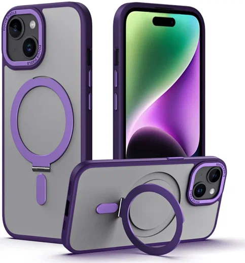Apple iPhone 15 Hoesje met MagSafe Kickstand Back Cover Zwart afbeelding 3