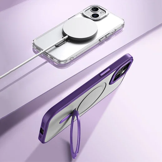 Apple iPhone 15 Hoesje met MagSafe Kickstand Back Cover Transparant afbeelding 4