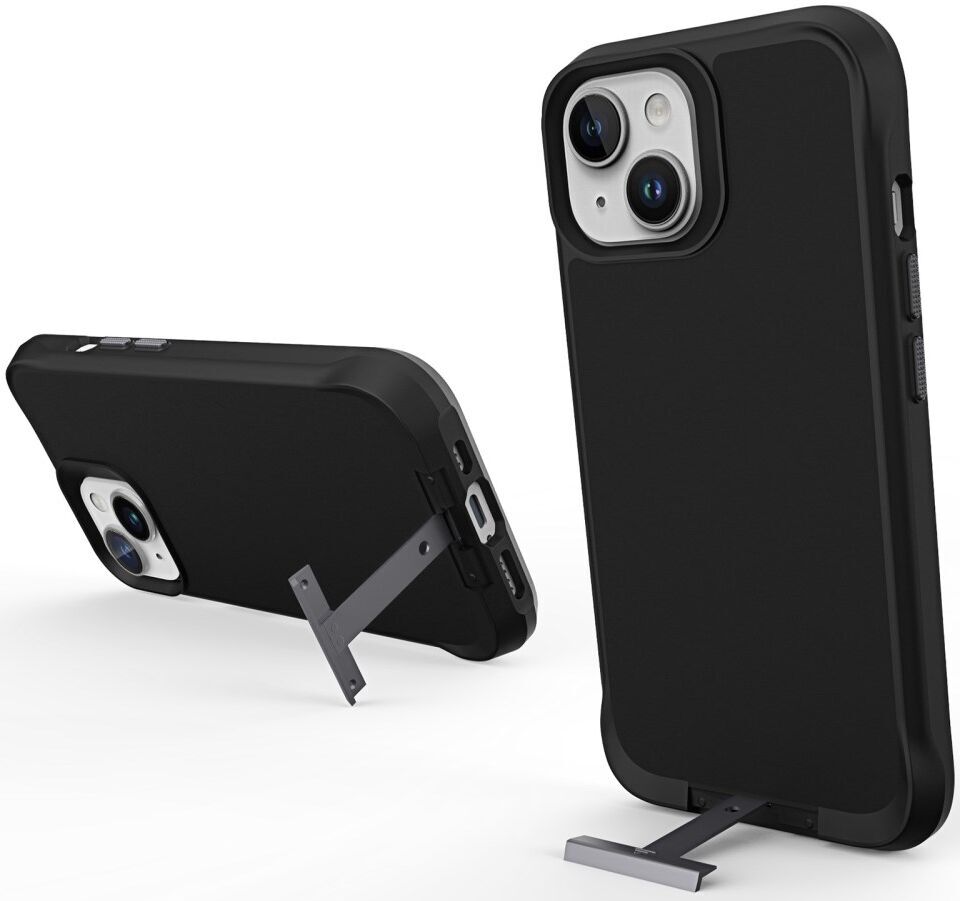 Apple iPhone 15 Hoesje Metalen Kickstand Back Cover Zwart afbeelding 1