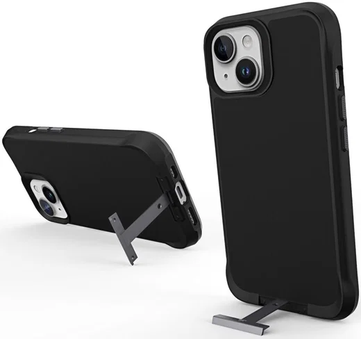 Apple iPhone 15 Hoesje Metalen Kickstand Back Cover Zwart afbeelding 1
