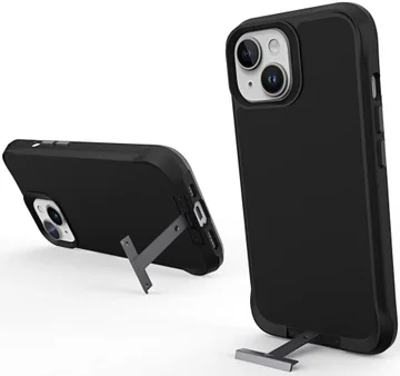 Apple iPhone 15 Hoesje Metalen Kickstand Back Cover Zwart