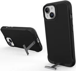 Apple iPhone 15 Hoesje Metalen Kickstand Back Cover Zwart afbeelding