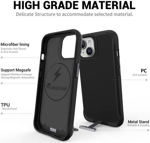 Apple iPhone 15 Hoesje Metalen Kickstand Back Cover Zwart afbeelding 4