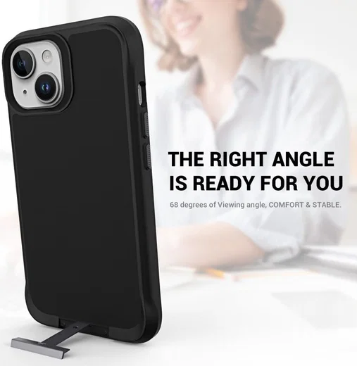 Apple iPhone 15 Hoesje Metalen Kickstand Back Cover Zwart afbeelding 6
