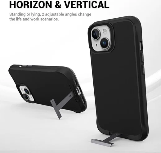 Apple iPhone 15 Hoesje Metalen Kickstand Back Cover Zwart afbeelding 7