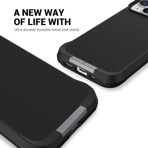 Apple iPhone 15 Hoesje Metalen Kickstand Back Cover Zwart afbeelding 8