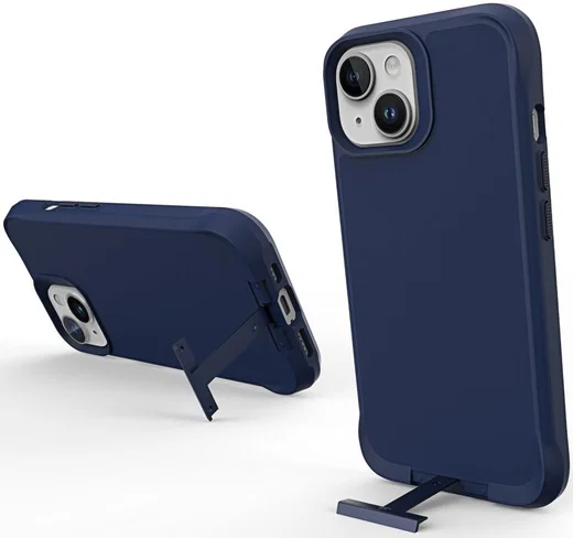 Apple iPhone 15 Hoesje Metalen Kickstand Back Cover Blauw afbeelding 1