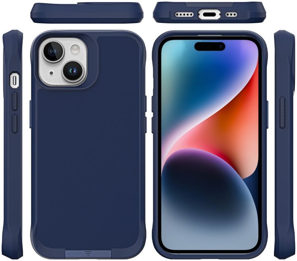 Apple iPhone 15 Hoesje Metalen Kickstand Back Cover Blauw afbeelding 10