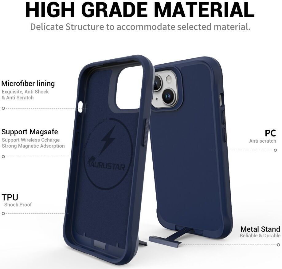 Apple iPhone 15 Hoesje Metalen Kickstand Back Cover Blauw afbeelding 4