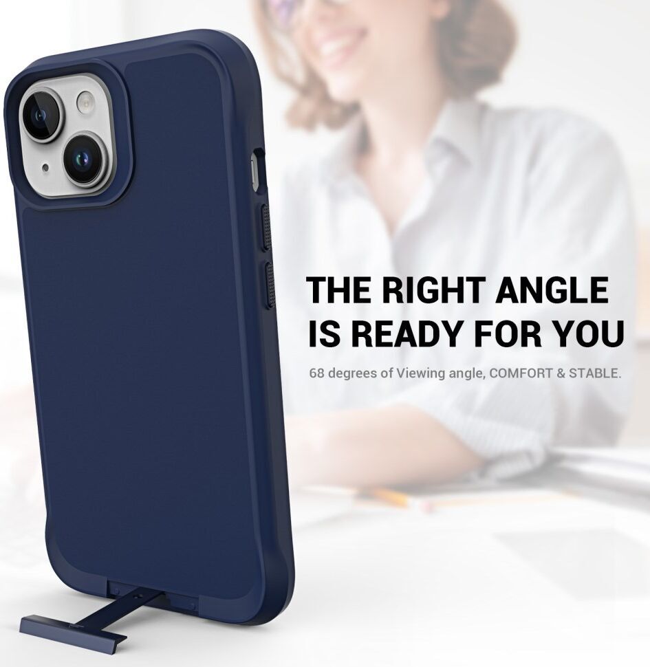 Apple iPhone 15 Hoesje Metalen Kickstand Back Cover Blauw afbeelding 5