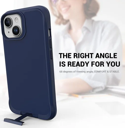 Apple iPhone 15 Hoesje Metalen Kickstand Back Cover Blauw afbeelding 5