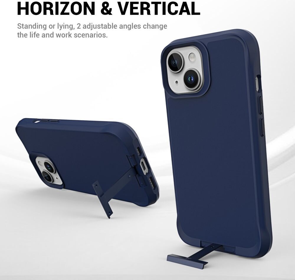 Apple iPhone 15 Hoesje Metalen Kickstand Back Cover Blauw afbeelding 7