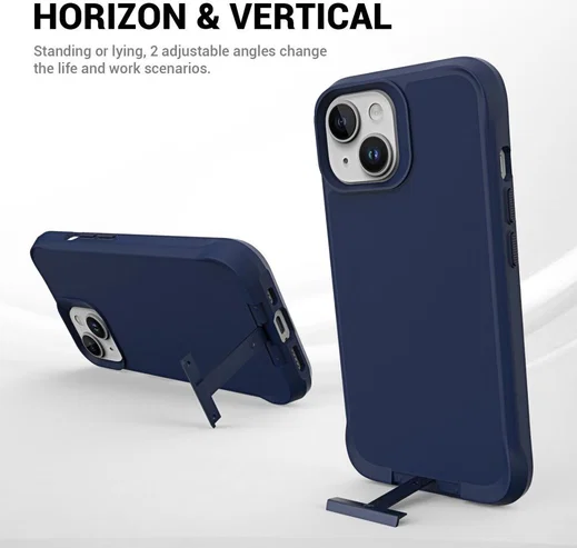 Apple iPhone 15 Hoesje Metalen Kickstand Back Cover Blauw afbeelding 7