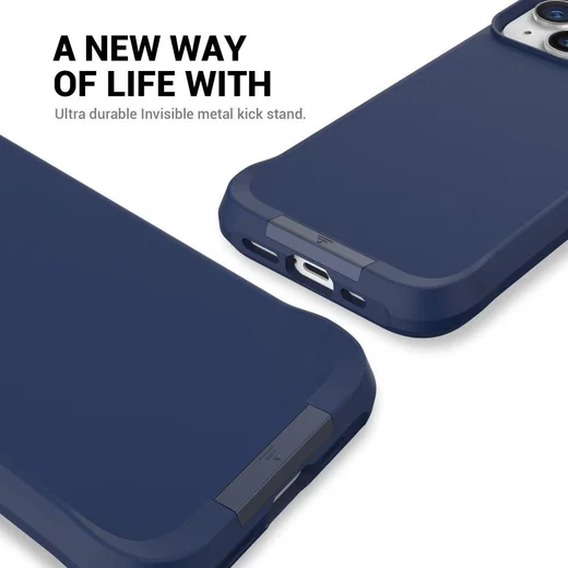 Apple iPhone 15 Hoesje Metalen Kickstand Back Cover Blauw afbeelding 8