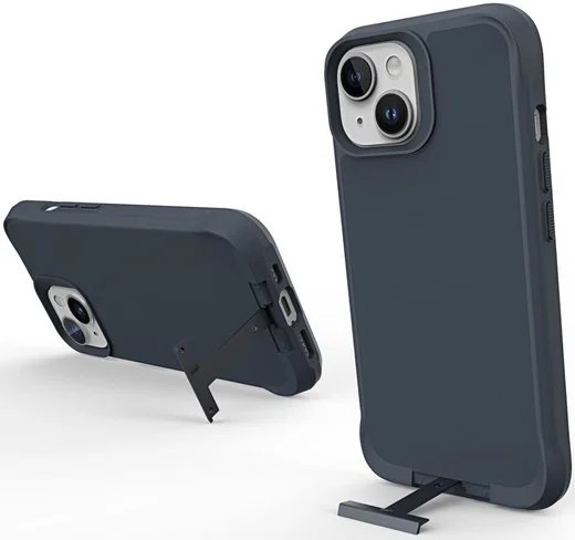 Apple iPhone 15 Hoesje Metalen Kickstand Back Cover Grijs afbeelding 1