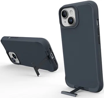 Apple iPhone 15 Hoesje Metalen Kickstand Back Cover Grijs
