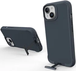 Apple iPhone 15 Hoesje Metalen Kickstand Back Cover Grijs afbeelding