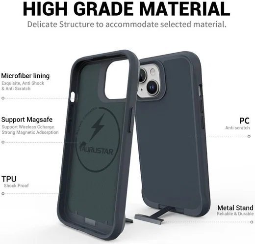 Apple iPhone 15 Hoesje Metalen Kickstand Back Cover Grijs afbeelding 2