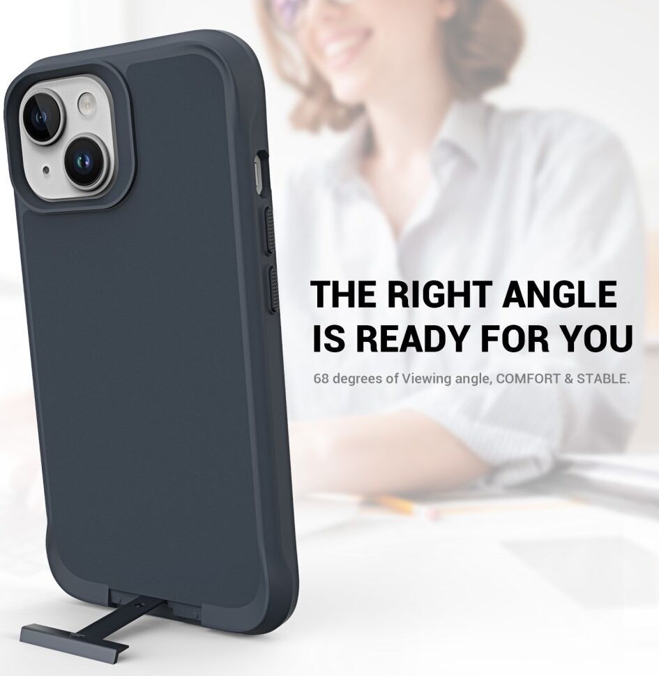 Apple iPhone 15 Hoesje Metalen Kickstand Back Cover Grijs afbeelding 4