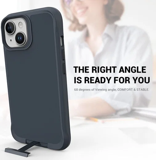 Apple iPhone 15 Hoesje Metalen Kickstand Back Cover Grijs afbeelding 4