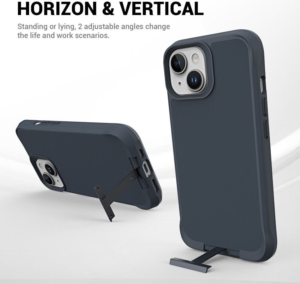 Apple iPhone 15 Hoesje Metalen Kickstand Back Cover Grijs afbeelding 6