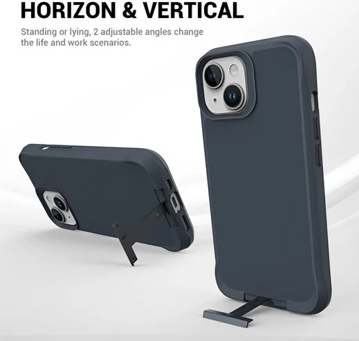 Apple iPhone 15 Hoesje Metalen Kickstand Back Cover Grijs afbeelding 6
