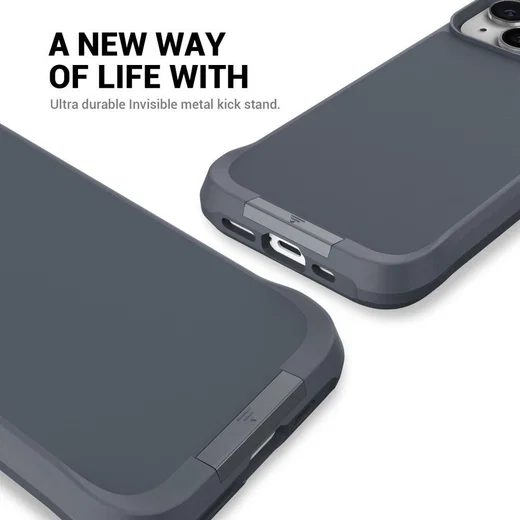 Apple iPhone 15 Hoesje Metalen Kickstand Back Cover Grijs afbeelding 7