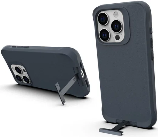 Apple iPhone 15 Pro Hoesje Metalen Kickstand Back Cover Grijs afbeelding 1