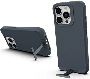 Apple iPhone 15 Pro Hoesje Metalen Kickstand Back Cover Grijs