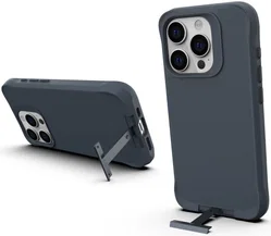 Apple iPhone 15 Pro Hoesje Metalen Kickstand Back Cover Grijs afbeelding