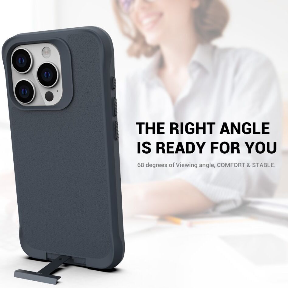 Apple iPhone 15 Pro Hoesje Metalen Kickstand Back Cover Grijs afbeelding 5