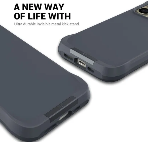 Apple iPhone 15 Pro Hoesje Metalen Kickstand Back Cover Grijs afbeelding 8