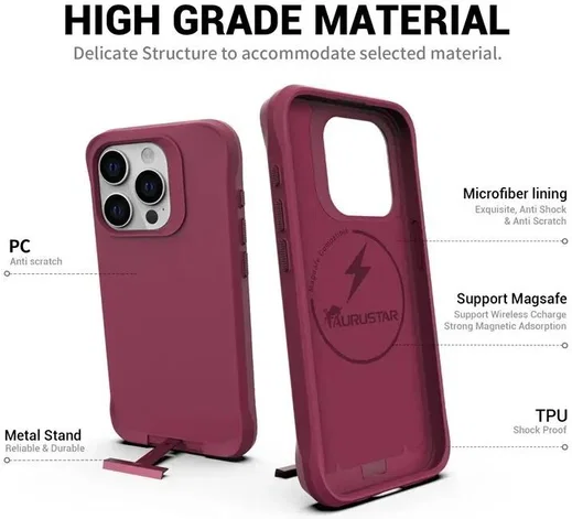 Apple iPhone 15 Pro Hoesje Metalen Kickstand Back Cover Rood afbeelding 8
