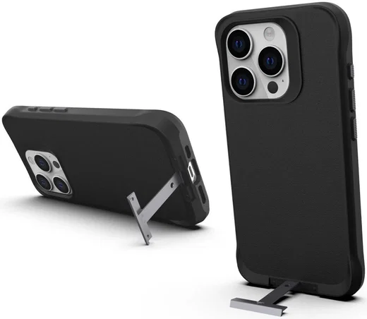 Apple iPhone 15 Pro Max Hoesje Metalen Kickstand Back Cover Zwart afbeelding 1