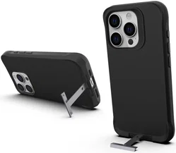 Apple iPhone 15 Pro Max Hoesje Metalen Kickstand Back Cover Zwart afbeelding