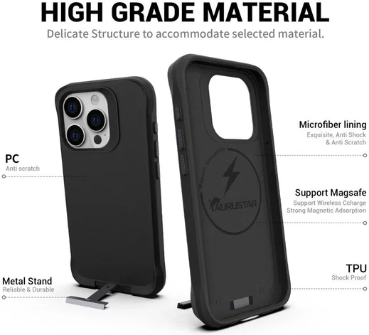 Apple iPhone 15 Pro Max Hoesje Metalen Kickstand Back Cover Zwart afbeelding 2