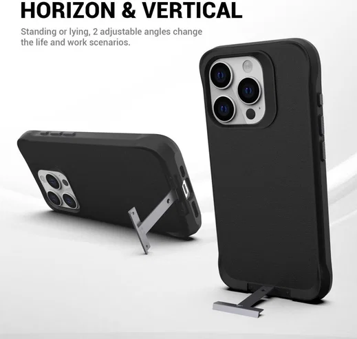 Apple iPhone 15 Pro Max Hoesje Metalen Kickstand Back Cover Zwart afbeelding 7