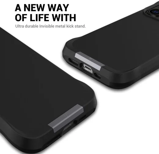 Apple iPhone 15 Pro Max Hoesje Metalen Kickstand Back Cover Zwart afbeelding 8