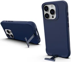 Apple iPhone 15 Pro Max Hoesje Metalen Kickstand Back Cover Blauw afbeelding