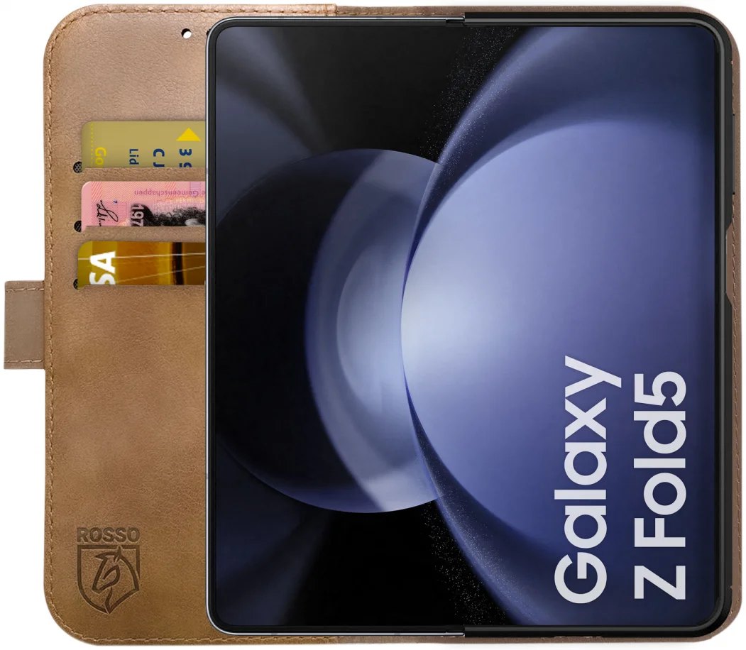 Rosso Deluxe Samsung Galaxy Z Fold 5 Hoesje Echt Leer Book Case Bruin afbeelding 2