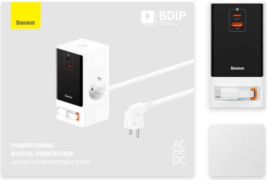 Baseus GaN 65W Fast Charge Laadstation met AC/USB-C/USB-A Wit afbeelding 12