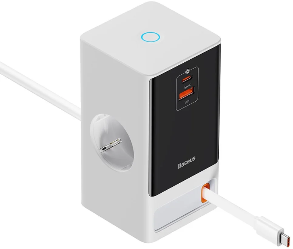 Baseus GaN 65W Fast Charge Laadstation met AC/USB-C/USB-A Wit afbeelding 2
