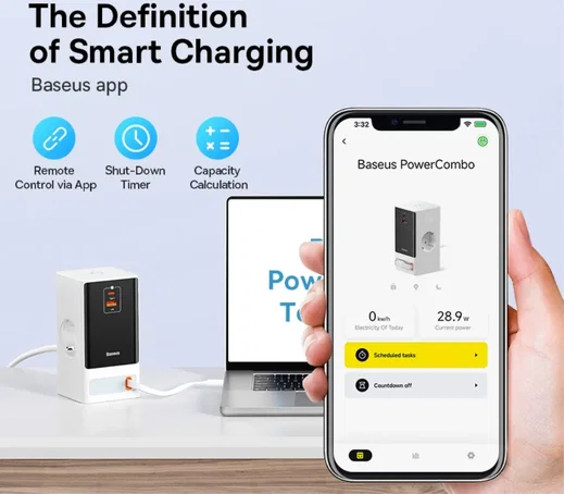 Baseus GaN 65W Fast Charge Laadstation met AC/USB-C/USB-A Wit afbeelding 4