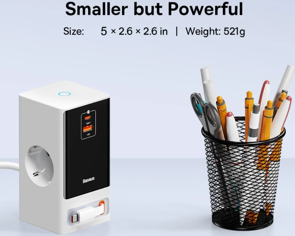 Baseus GaN 65W Fast Charge Laadstation met AC/USB-C/USB-A Wit afbeelding 5