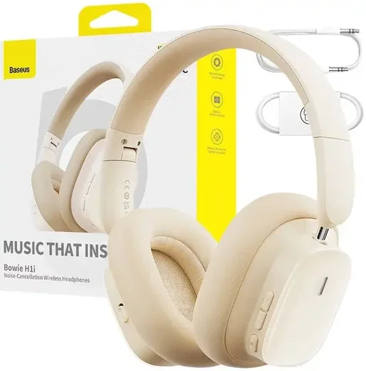 Baseus Bowie H1i Noise Cancelling Draadloze Koptelefoon ANC Beige afbeelding 14