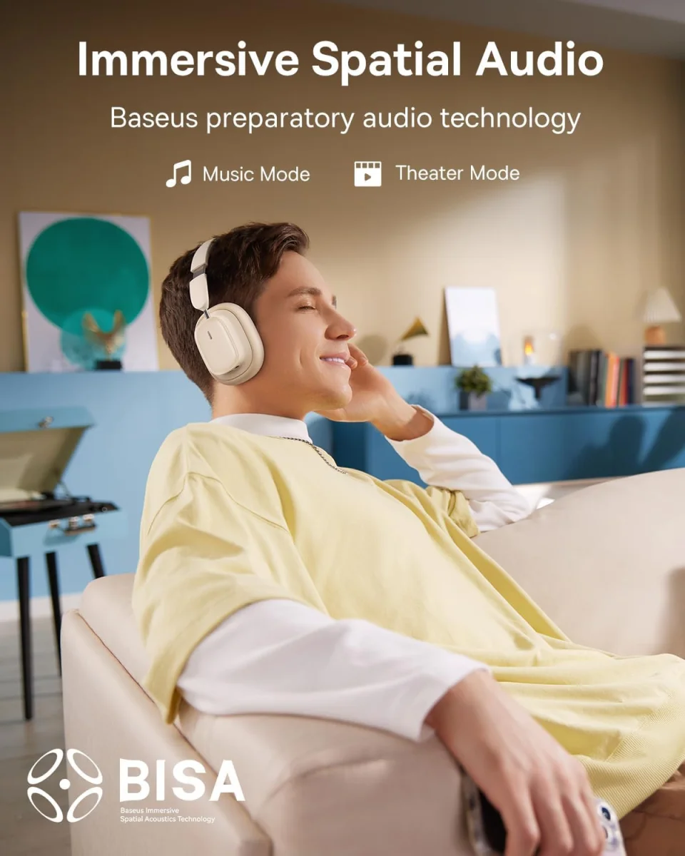 Baseus Bowie H1i Noise Cancelling Draadloze Koptelefoon ANC Beige afbeelding 3