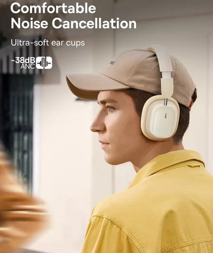 Baseus Bowie H1i Noise Cancelling Draadloze Koptelefoon ANC Beige afbeelding 2