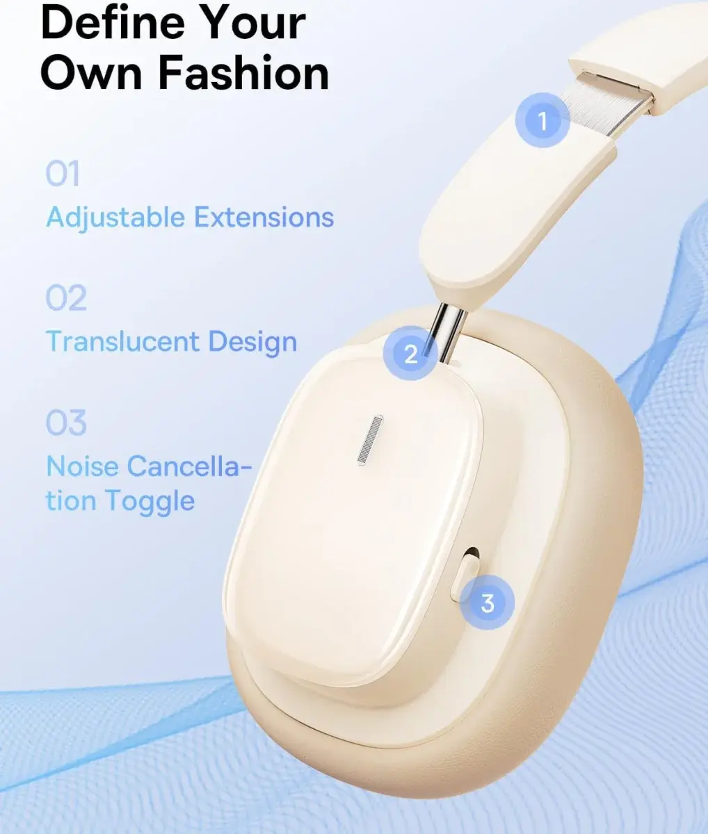 Baseus Bowie H1i Noise Cancelling Draadloze Koptelefoon ANC Beige afbeelding 5