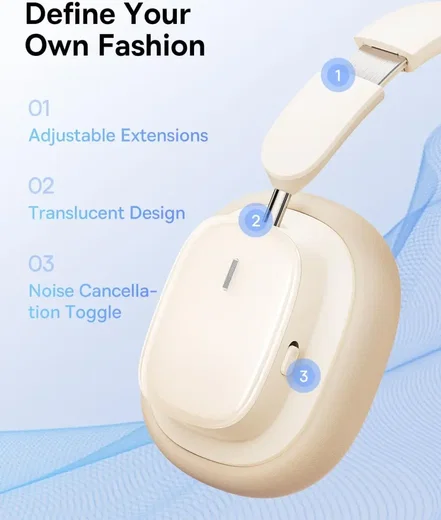 Baseus Bowie H1i Noise Cancelling Draadloze Koptelefoon ANC Beige afbeelding 5