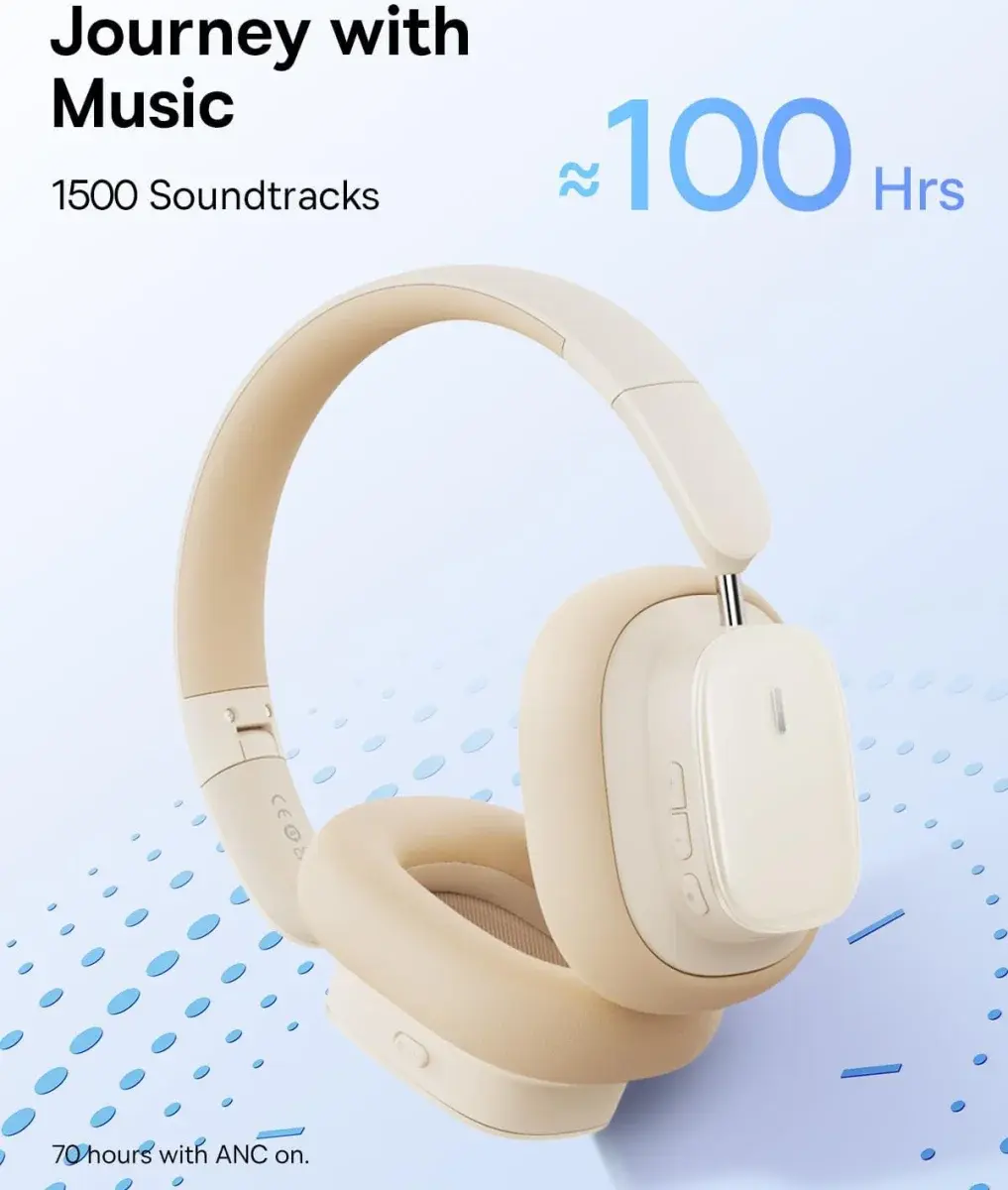 Baseus Bowie H1i Noise Cancelling Draadloze Koptelefoon ANC Beige afbeelding 6